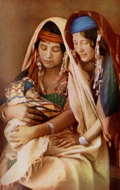 Two Bedouin women with a newborn by Unknown